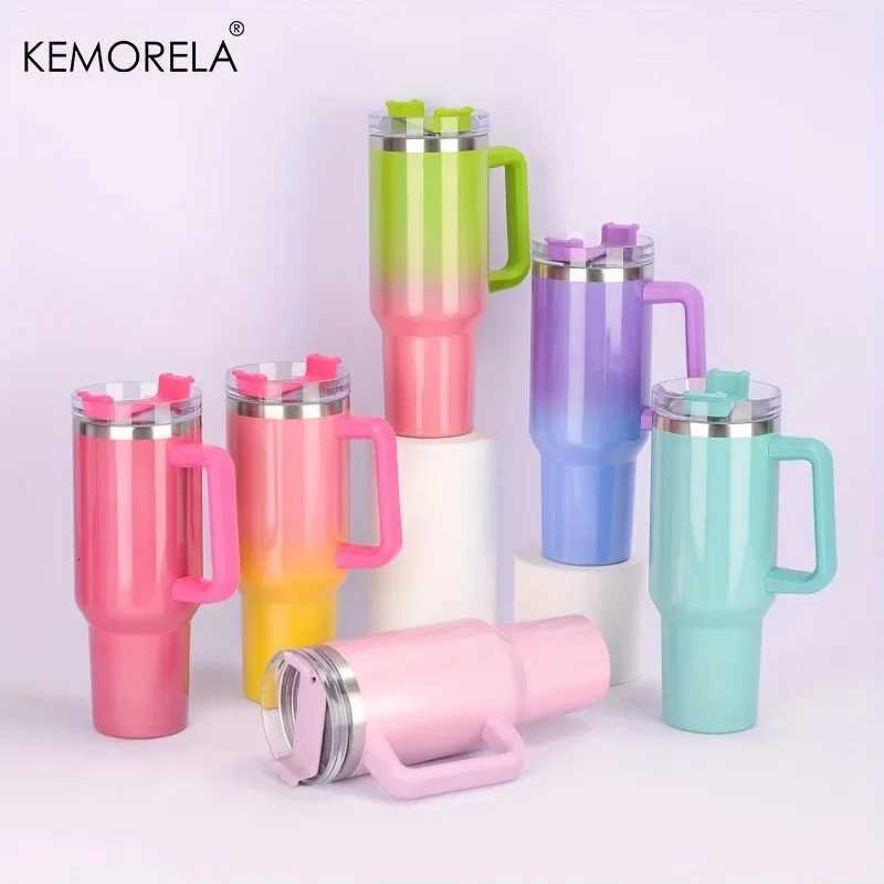 40oz Thermos Bottle Stainless Steel Cup Thermal Keeps Cold and Heat Water Bottle with Handle Rainbow Thermal Mug Car Leakproof C251114