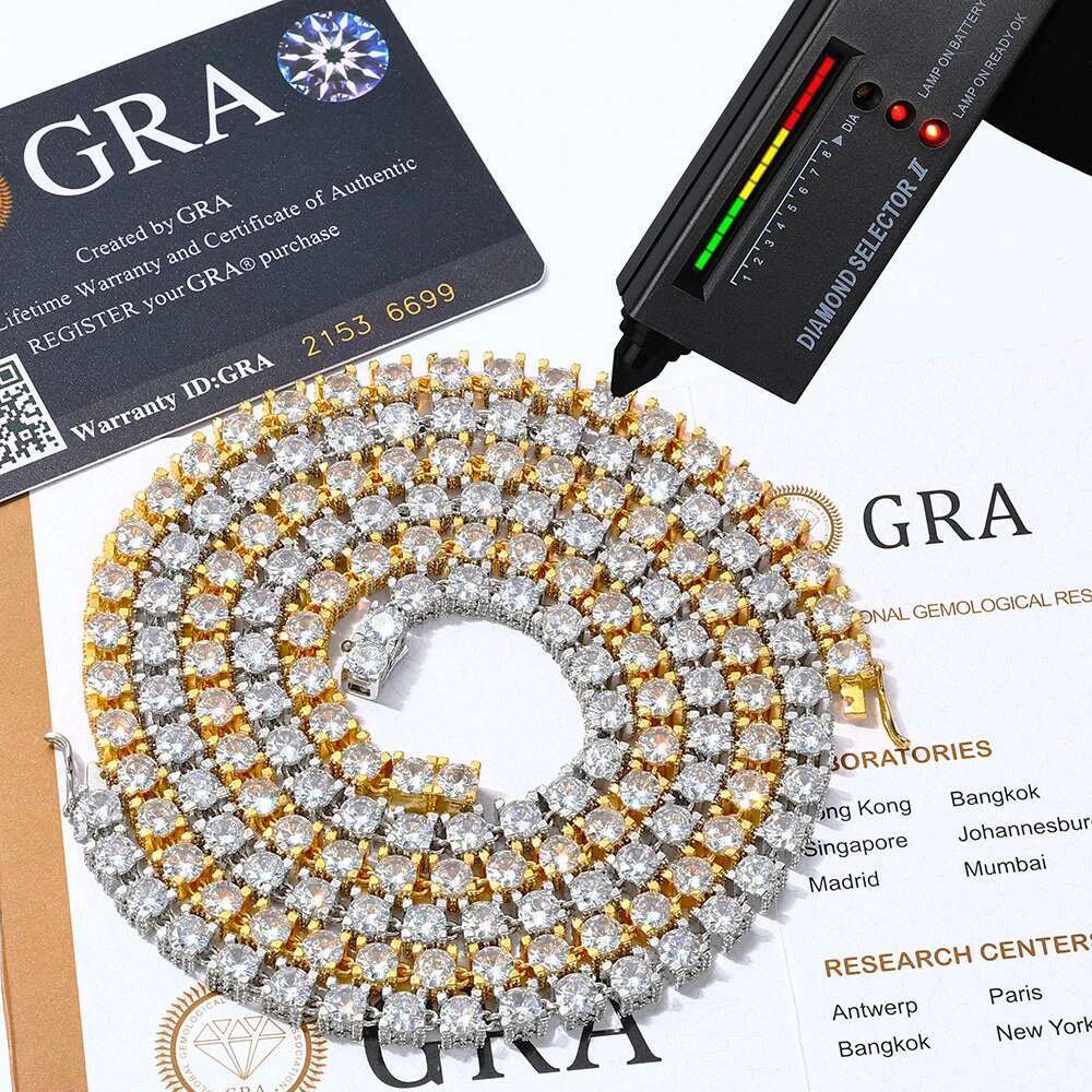 Fine Jewelry Hip Hop 925 Sterling Silver VVS Moissanite Diamond Cluster Tennis Chain Bracelet Necklace for Men Women