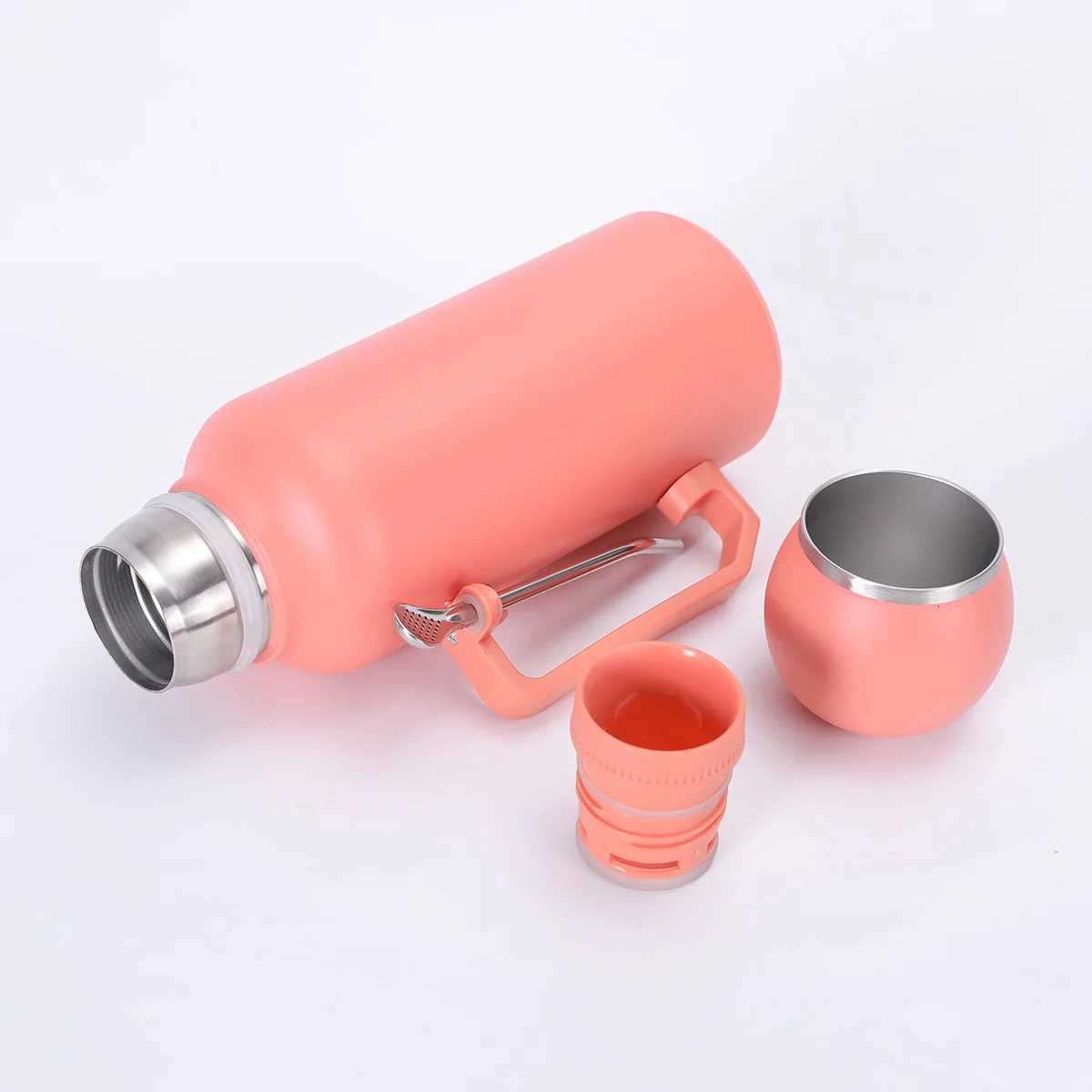 Portable and Simple Car Cup with Spoon Large-capacity Solid-color Handle Cup Stainless Steel Outdoor Double-layer Insulated Cup C251114