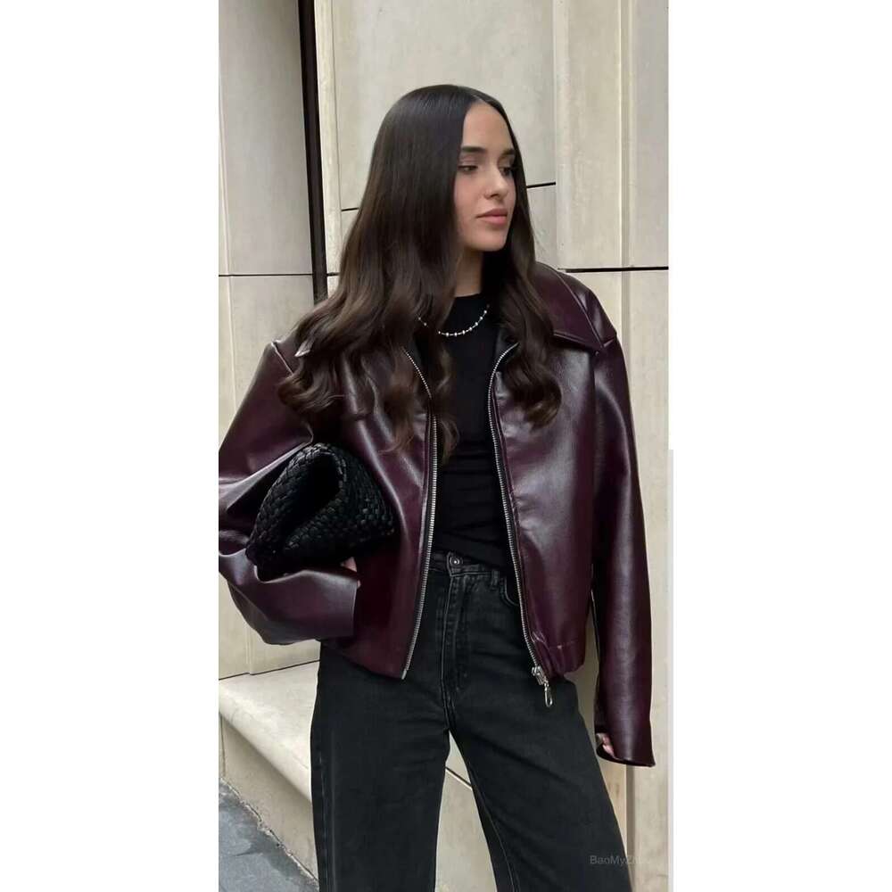 Designer Clothes 2024 New Leaher Jackets Women's Jaqueta Feminina Streetwear Ins Outwear Casaco Feminino Vermelho Couro Coat Black Giacca Pelle