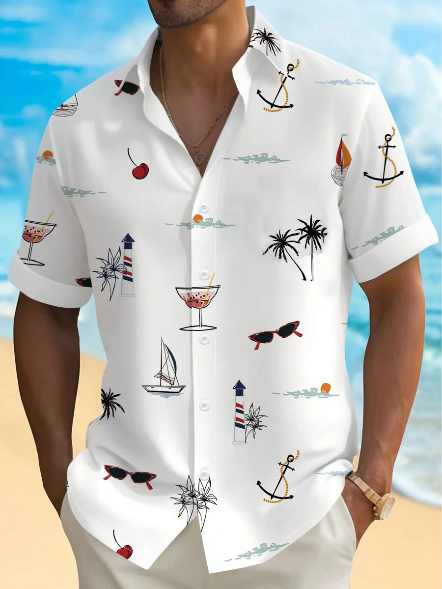 Mens Hawaiian Vacation Casual Button Down Short Sleeve Shirt 250414