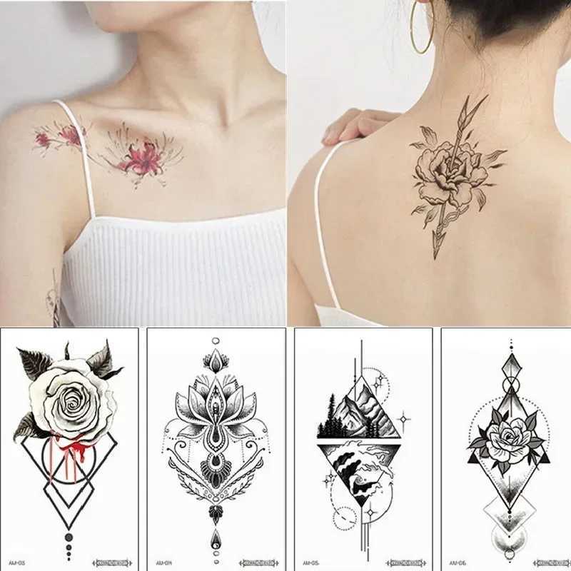 Hotwife Fake Long term Fake Church Tattoo Temporary Waterproof Sticker Sexy Girl Red Flower Body Art Female Modern TattooXJ25414