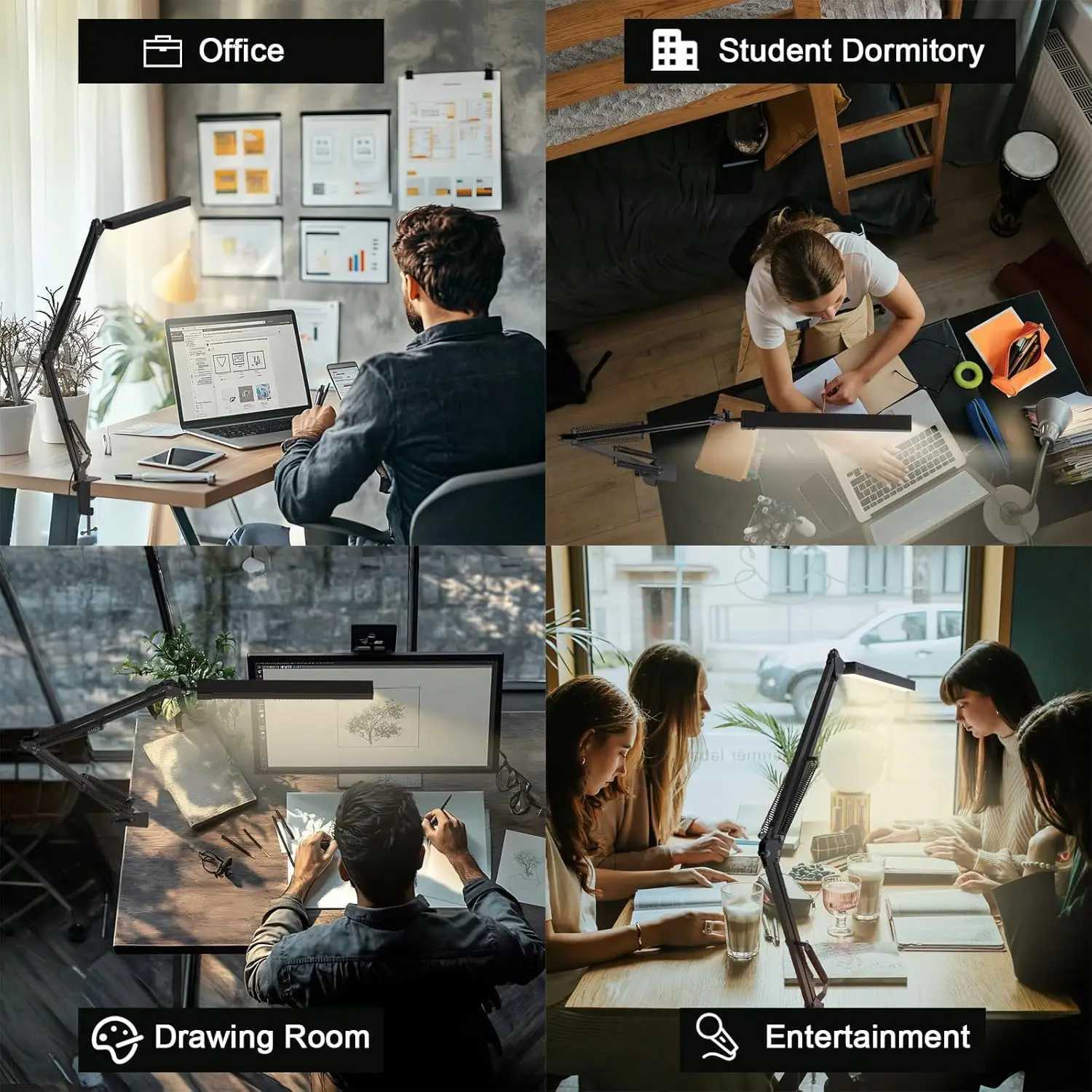 Clamp Desk Lamp LED Foldable Eye Caring Light 3 Light Modes 10 Brightness Levels Adjustable Long Lamp for Computer Desk Home M251114