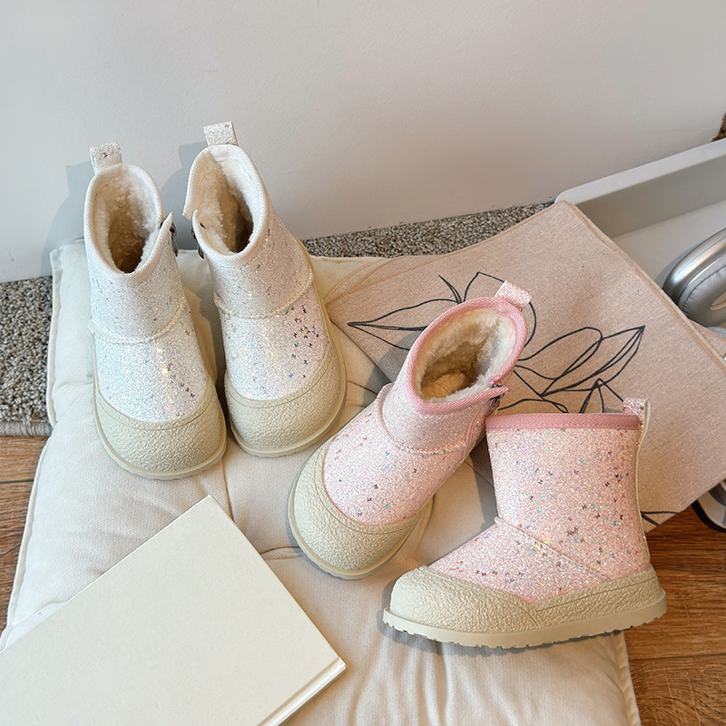 New 2024 Winter Kids Snow Fashion Children Warm Boots Boys and Girls Shoes Kidszworld Toddler Warm Ankle Zip Anti-slip Shoes Sizes 26 - 36 K0376