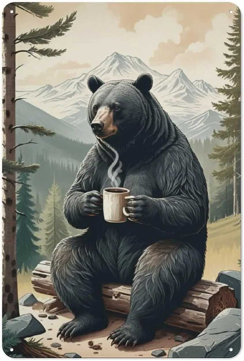 Rustic Cabin Wall Decor Art Coffee Bear Metal Tin Signs Vintage Wilderness Cafe Featuring BearsForest Scenesand to Transform YM251114