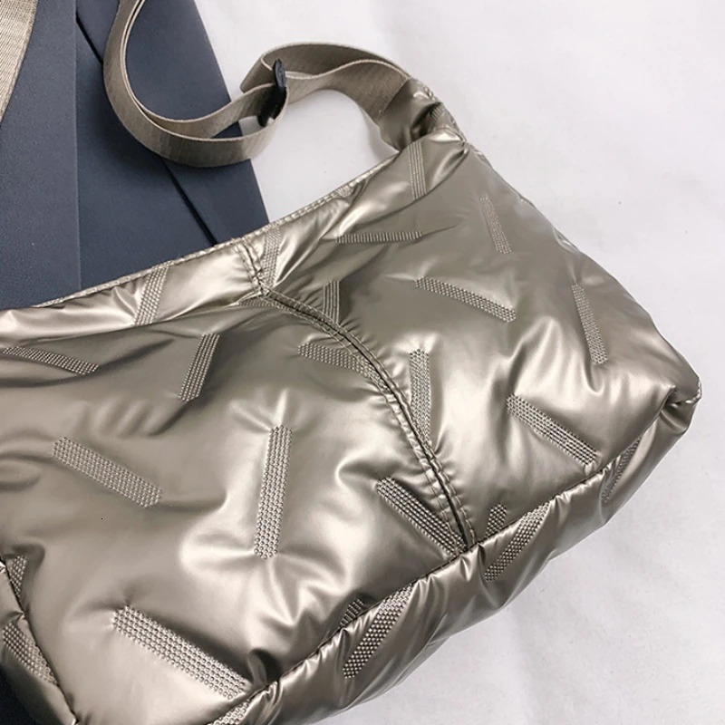 Dumpling Bag Bright Space Cotton Tote Bag Large Capacity Shoulder Crossbody Bag Silver Lightweight Nylon Handbag Girls 251114