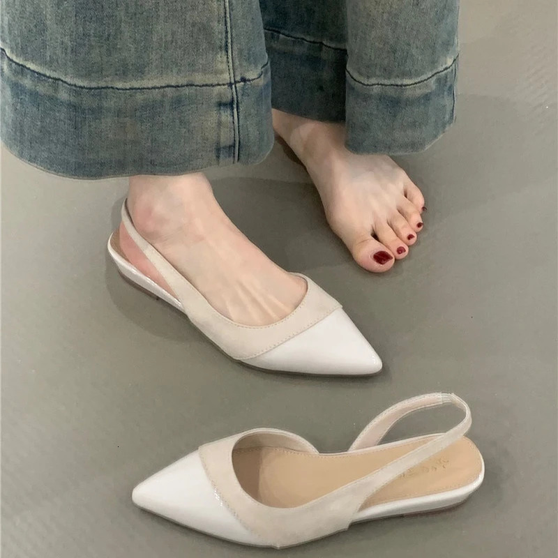 Summer Pointed Toe Womens Apartment Sandals Fashion Shallow Slip Single Back Mule Party Womens Clothing 250411