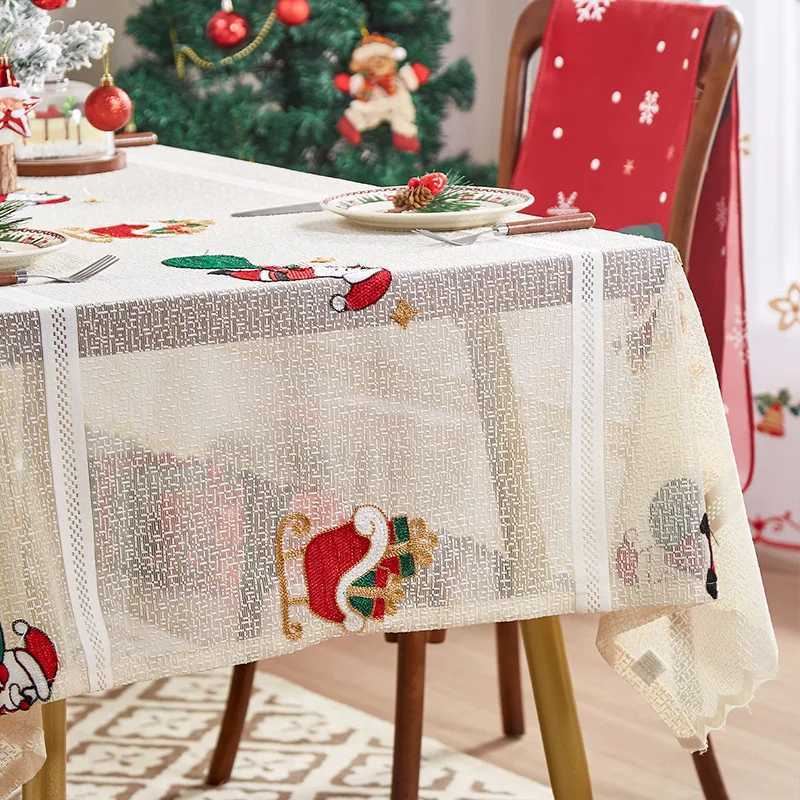 Christmas Khaki embroidered cartoon Santa Claus lace tablecloth Christmas party table cloth cartoon cute style Y251113