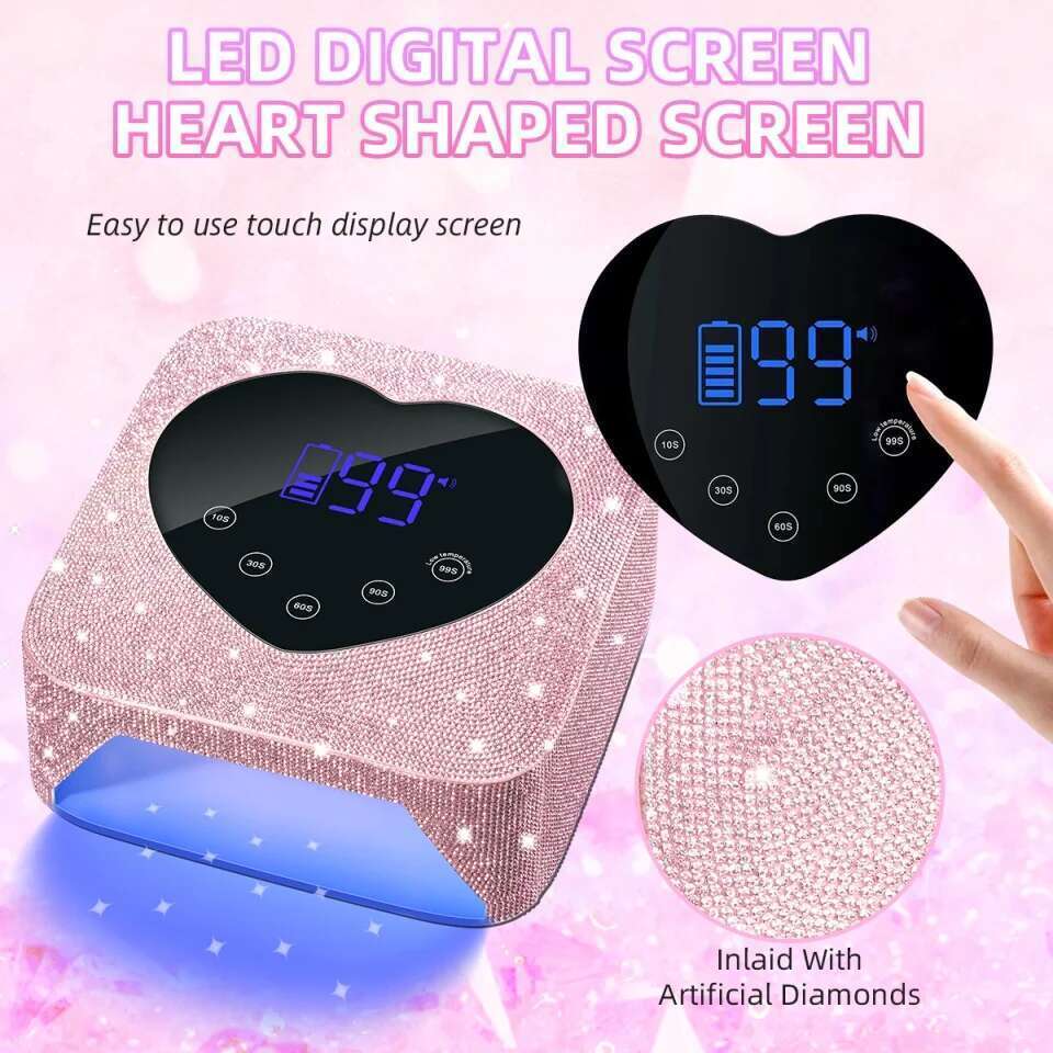 UV Nail Dryer Lampara De Unas 72W Rechargeable Curg Lamp With Rhies Large Heart Shaped LCD For Salon And Home