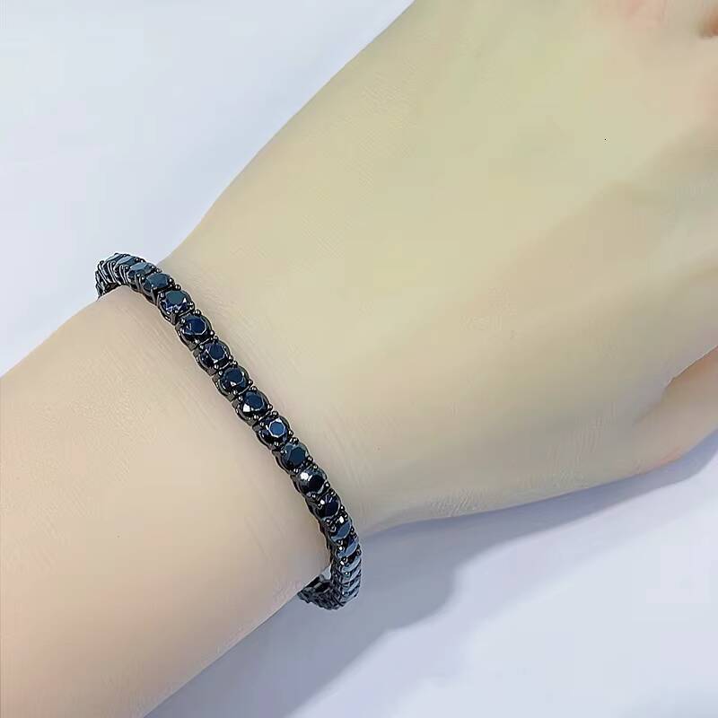 Cheapest White GRA Full Black Moissanite Tennis Chain Bracelet 925 Silver Bracelet Hiphop Men Black Moissanite Bracelet