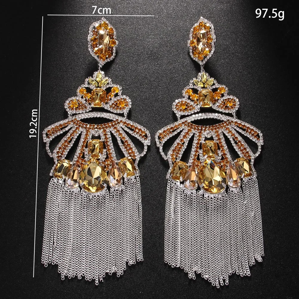 Stonefans Yellow Exaggerated Tassel Earrings Women Halloween Metal Piercing Club Bling Ear Accesories Jewelry Dance 250411