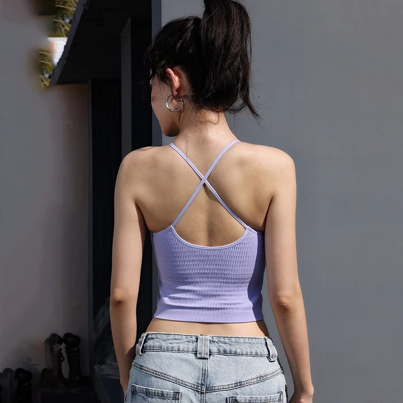 Womens cross back yoga top breathable and shockproof sports vest fitness bra with cushion gym sexy crop casual summer 250414Z