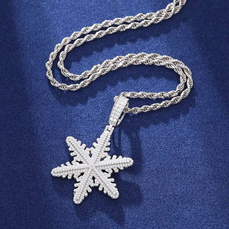 Hot Popular Christmas Day Present 925 Solid Silver Gra Certified Moissanite Snowflake Pendant Luxury Jewelry