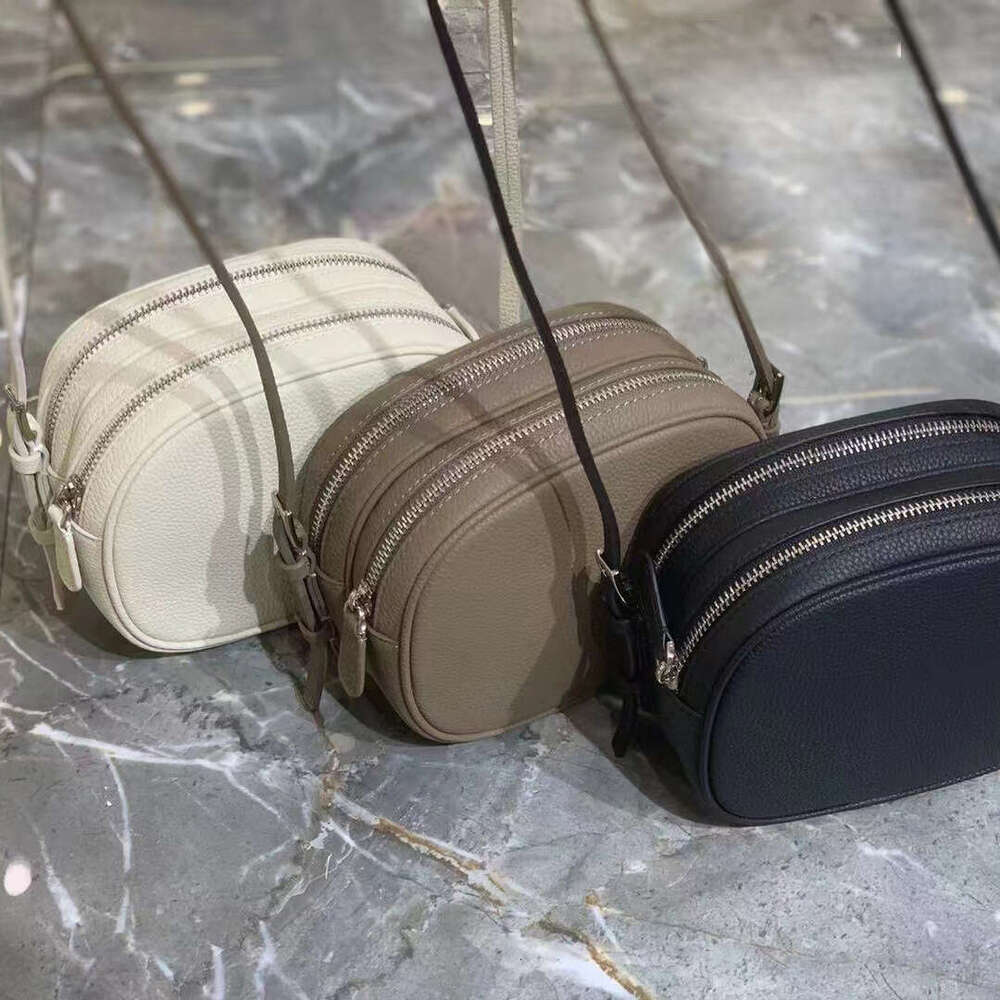 Women's Bags Genuine leather women's top layer cowhide crossbody simple and versatile small square grain surface double-layer mini round bag