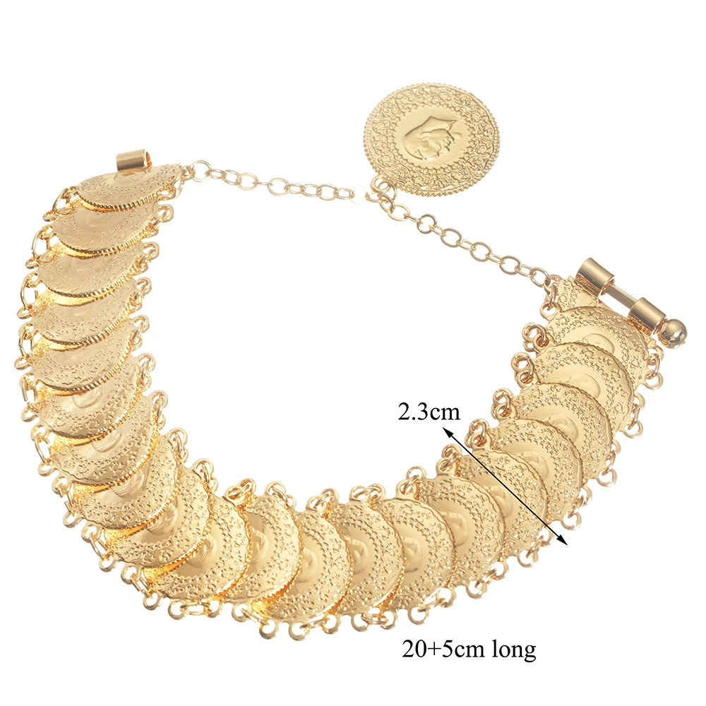 Gold Plated Ottoman Turkish Totem Chain Bracelet Coin Cuff Bangles for Bridal Ethnic Womens Jewelry Bijoux 251113 - view 7