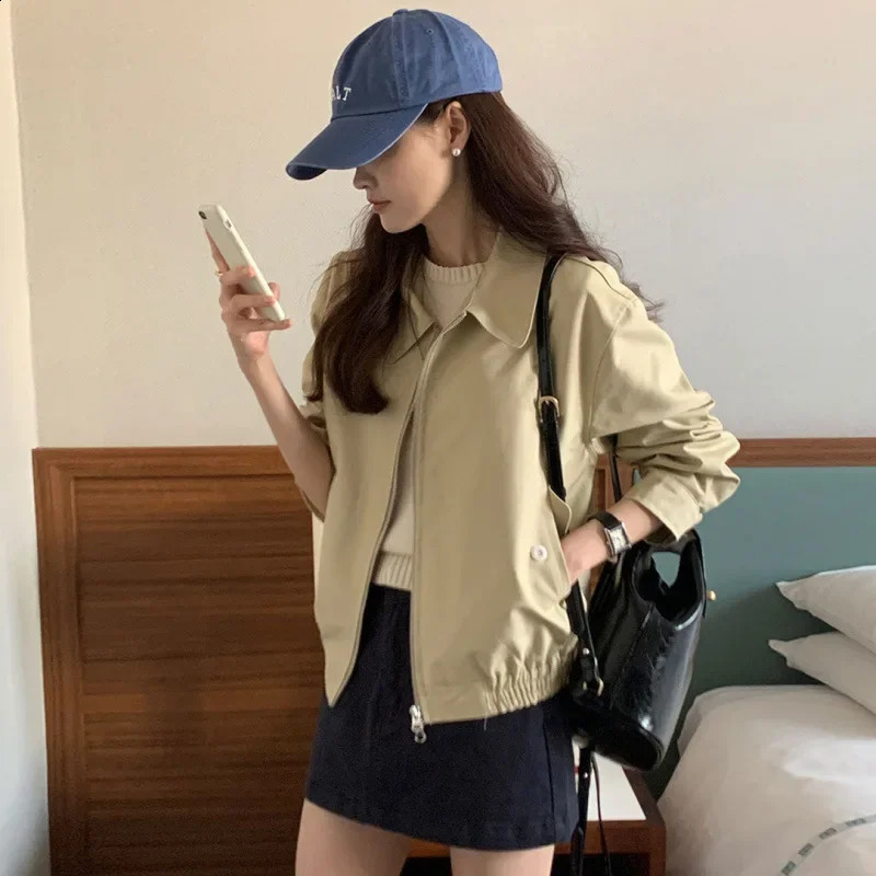 Plus Size Fashionable Korean Style Casual Petitelapel Cropped Jacket Autumn Baseball Work Clothes Large Coat 250410