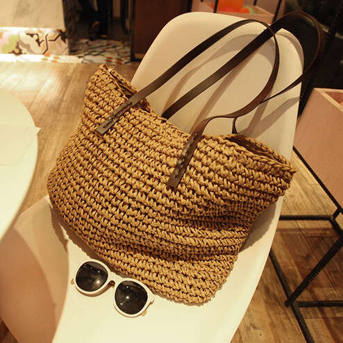 Handmade Beach Bag Grass New Beach Woven Grass Single Shoulder Women's Bags, Japanese And Korean Minimalist Leisure Travel Trend Kq2