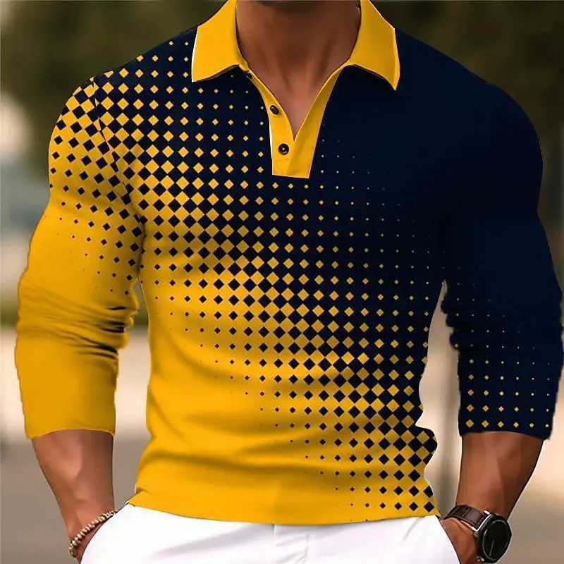 Dot Pattern Mens Fashion Trend Polo T-shirt 6XL Plus Size Long Sleeve 3D Printed Street Polo Top T-shirt W250414
