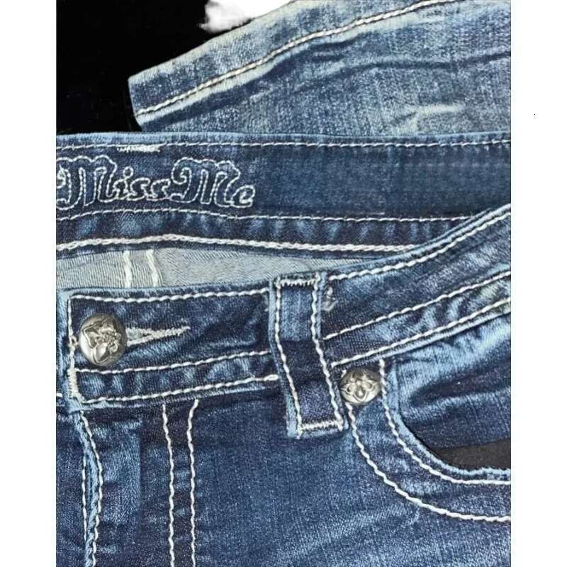 Retro Miss Me Boot Cut Female Y2k New Blue Jeans Embroidered Wing Pocket Hip Hop Haruku Gothic Wide Pants Street Wear