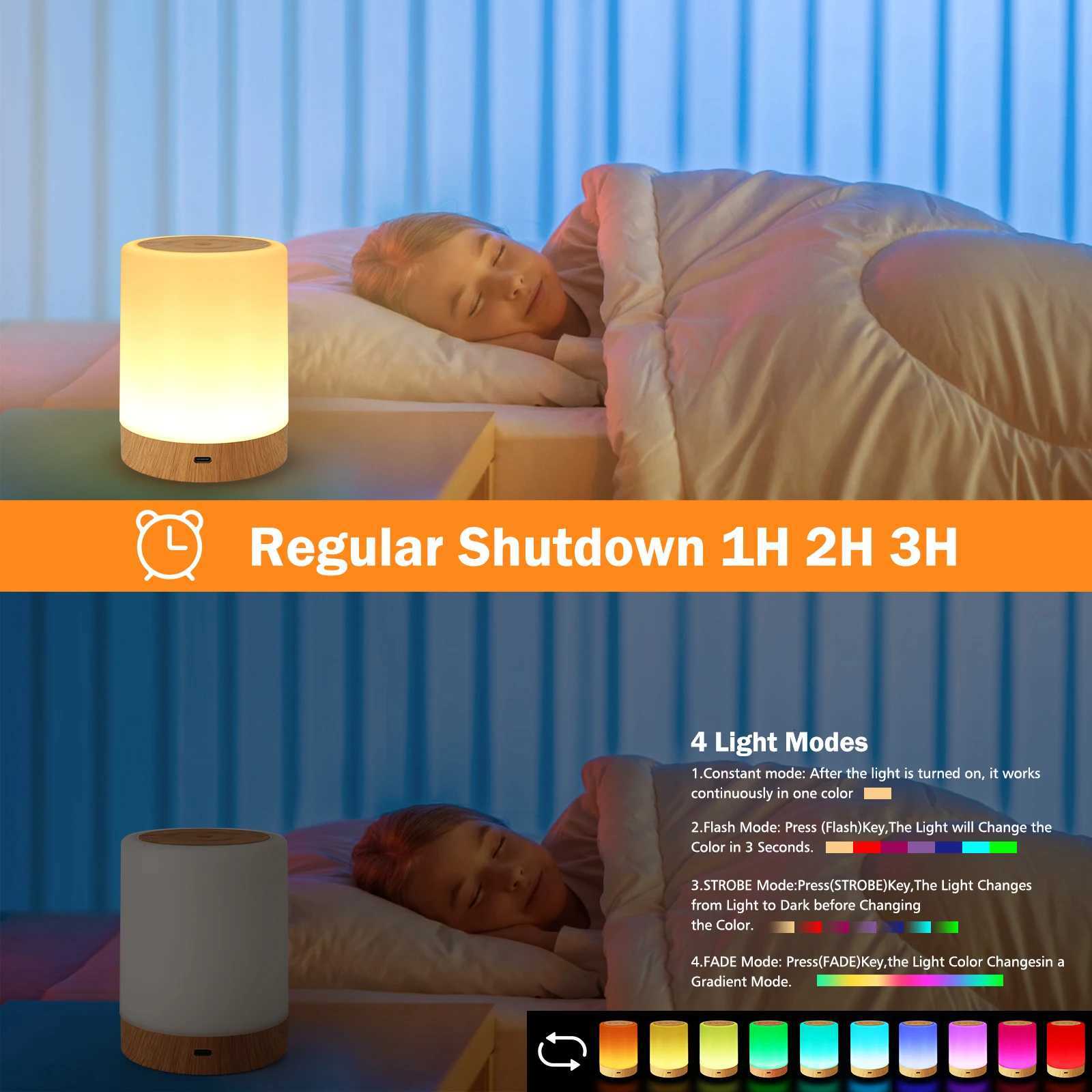 Touch Controlled Night Light RGBUSB Charging Dimmable Desk Light Color Changing Light Bedroom Living Room Bedside Light M251114