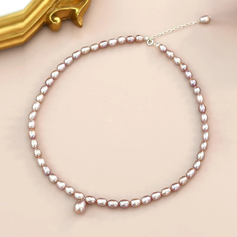ASHIQI Natural 5-6mm Baroque Pearl Choker Pendant Necklace 925 Sterling Silver Fashion Jewelry for Women 250407