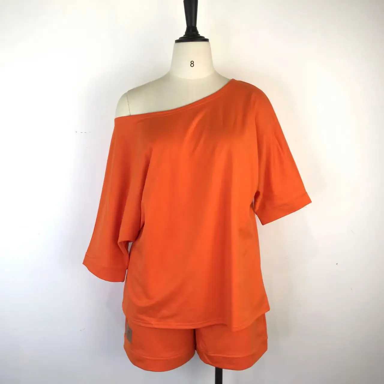 Casual Solid Set Shoulder Slope Collar Irregular Floral Top Elastic Waist Shorts 2-piece Set Summer Womens WearXJ250414