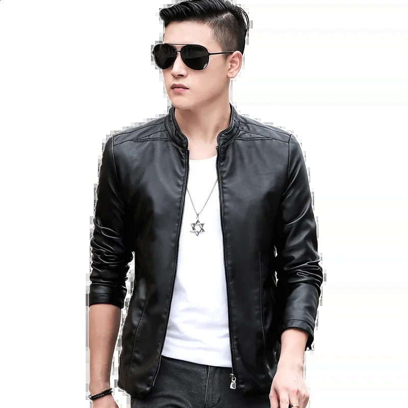 Fashion Solid Stand Collar Outwear Trendy Windproof Coat Streetwear Jackets Solid Color Casual Mens Motorcycle Leather Jacket 250409