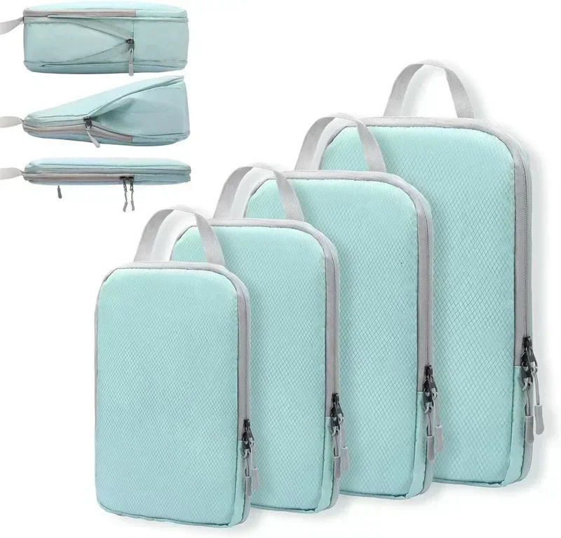 4Pcs Travel Compression Packing Cubes Bag Portable Suitcase Cloth Organizers Waterproof Luggage Storage Cases Drawer makeup bag 250407