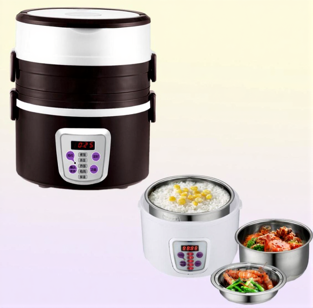 Multifunction electric Rice Cooker smart Appointment 3 Layers mini stainless steel heating cook lunch box Container Steamer 220V 2