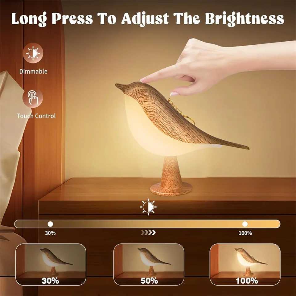 Rechargeable Small table lampcute bird lampwireless lamp3 color temperatures and touch sensorchildrens night lightbedroom M251114