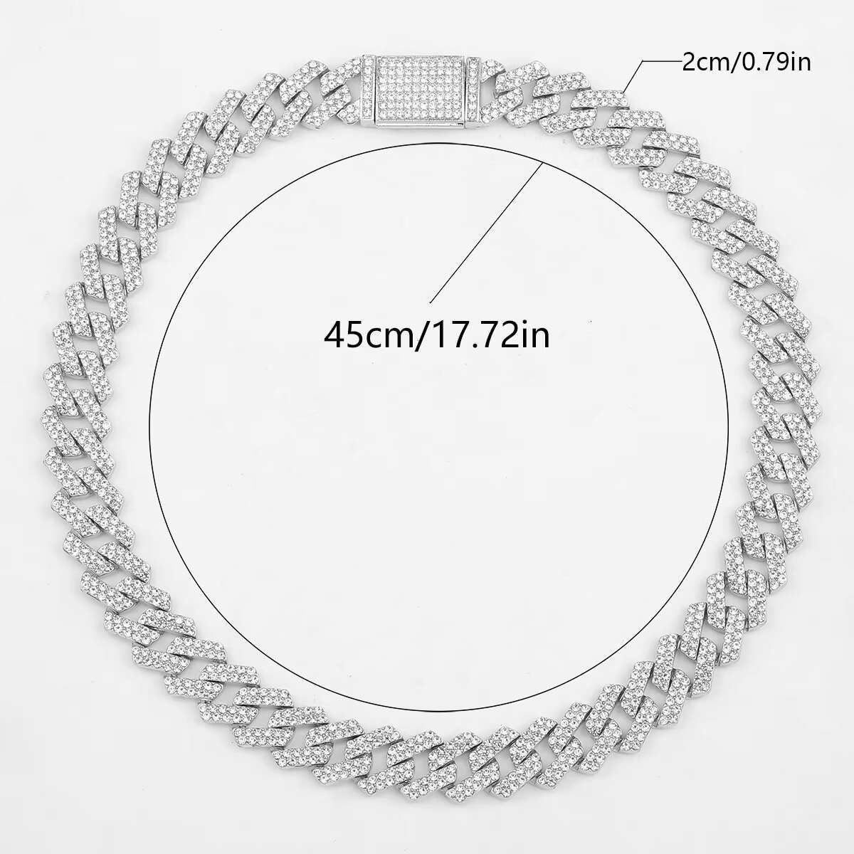 European American Trend Hip Hop Personality 60cm Silver Box Buckle 20mm Full Diamond Cuban Chain Fashion Chains Necklace