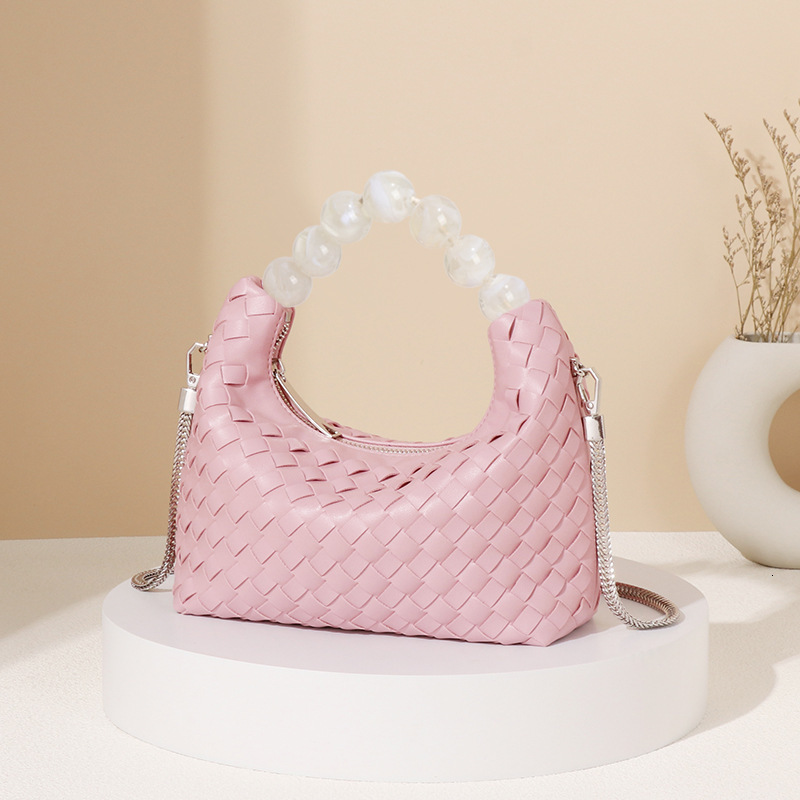 Beaded Handbag Women's Fashion PU Leather Braided Bag Designer Niche Crossbody Shoulder Bag