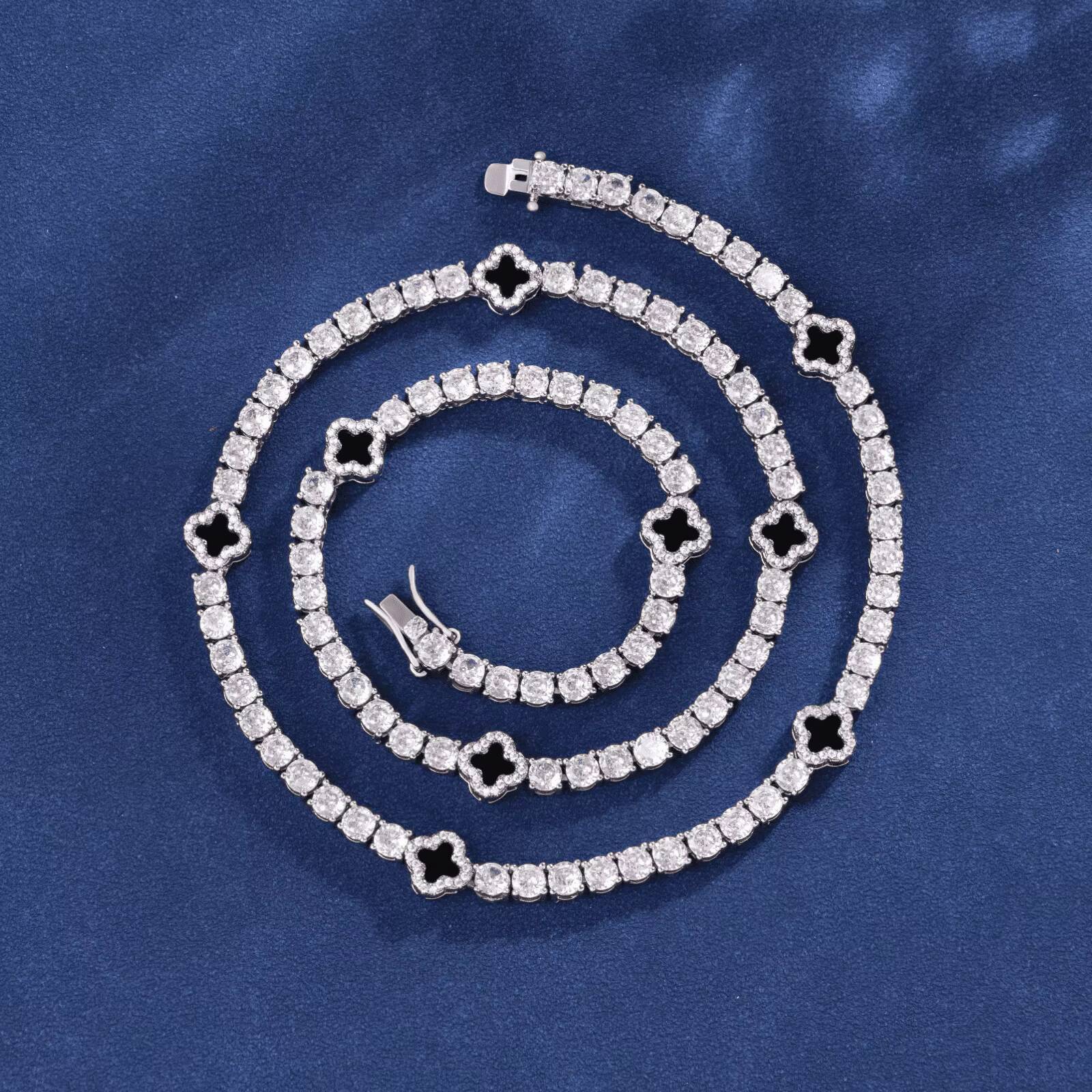 Men Women Charm Lucky 4mm Clover Tennis Chains Bracelets Necklace Fashion Jewelry Four Leaf Black Clover Jewelry