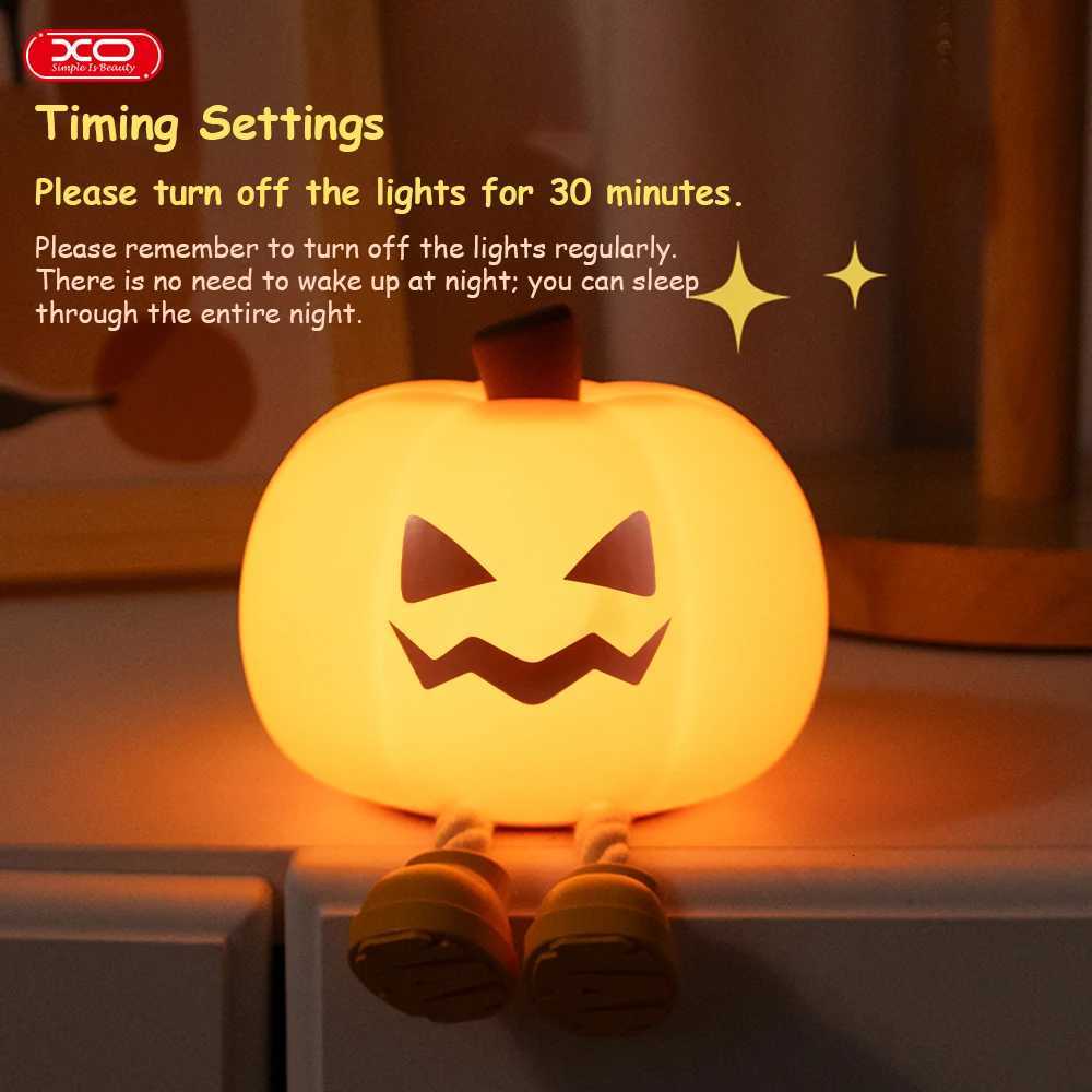 Pumpkin Night Light Cute Soft Silicone Safe Lamp Decorations Timing Dimmable Bedside Decor Kids Babies Halloween Gifts M251114
