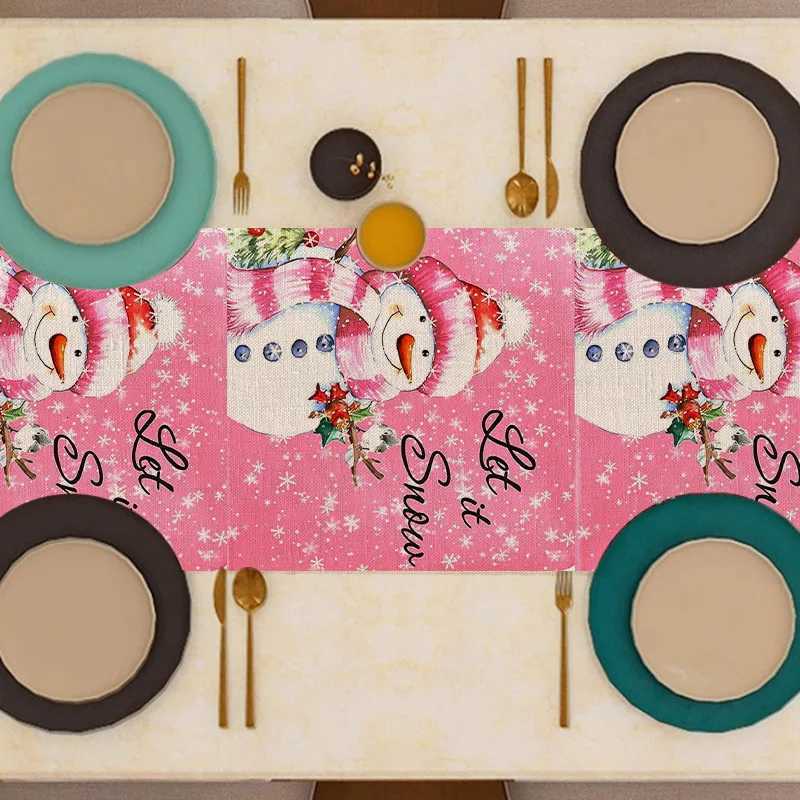 Christmas New Christmas Table Flag Pink Christmas Snowman Creative Cartoon Linen Coffee Table Tablecloth Decoration Y251113