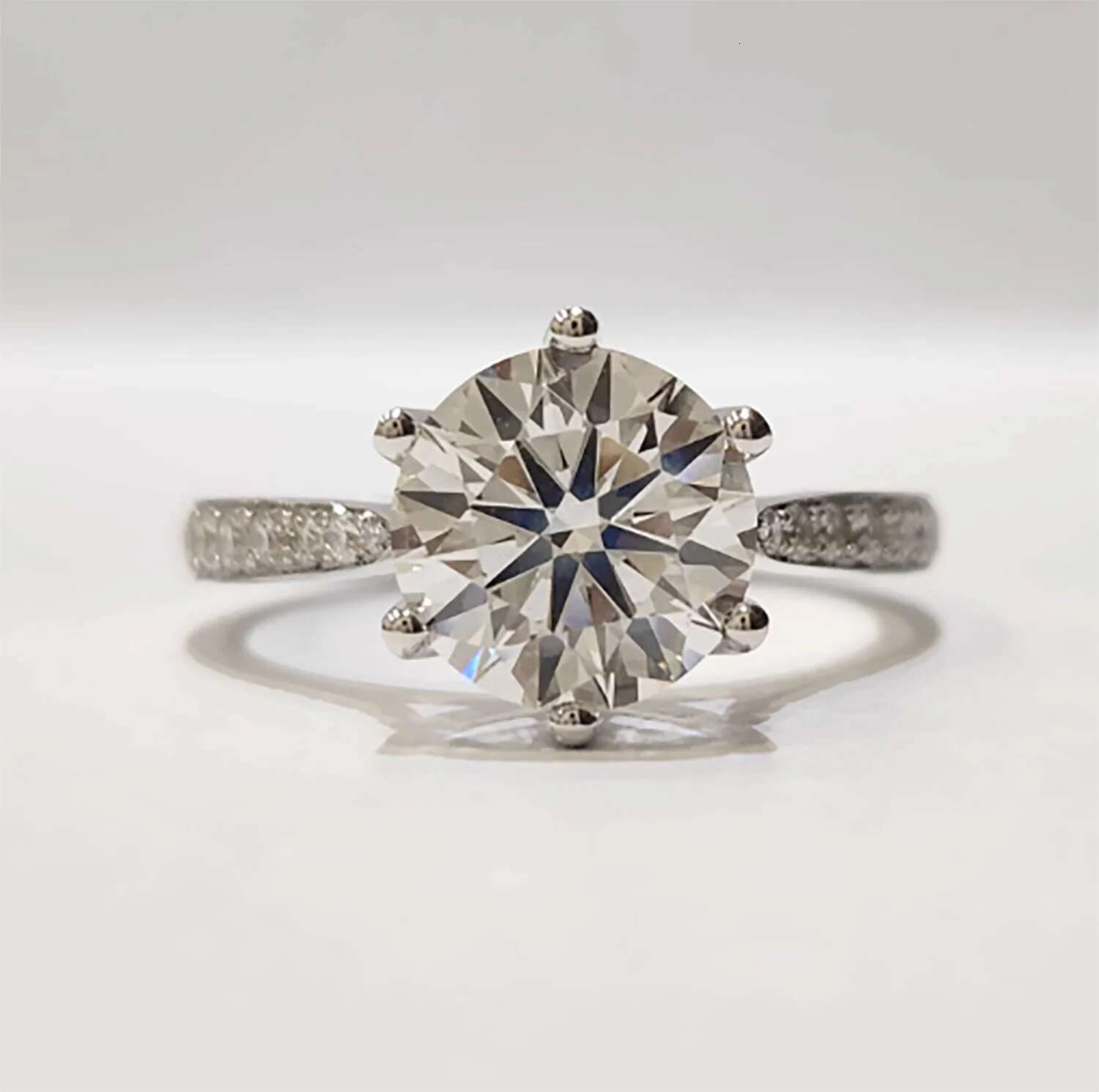 Custom Real Solid 18K White Gold Rings Women Engagement Anniversary Wedding Rings Round Moissanite Diamond Rings Crown Cross