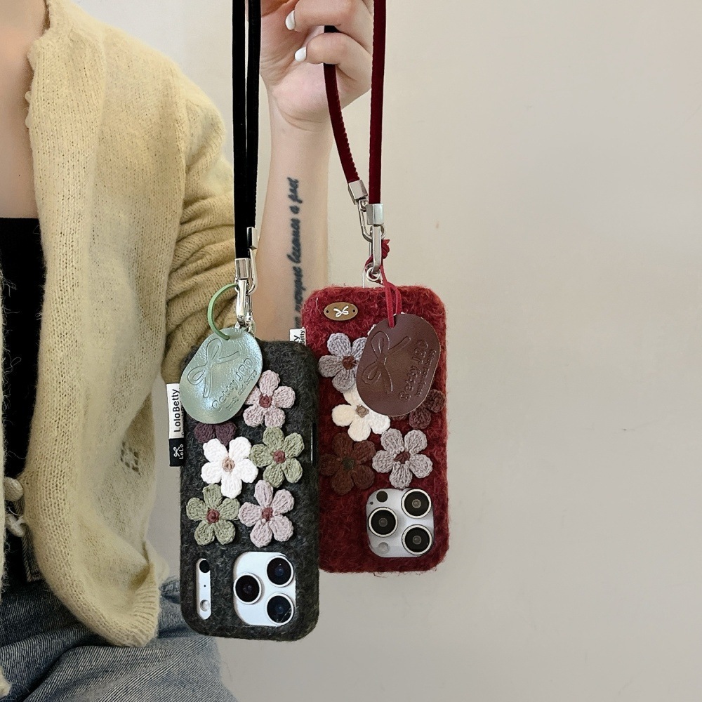 Plush Sticky Small Flower Phone Case Compatible with iPhone 17/16 Pro Niche Personalized Solid Color Case iPhone 15/14