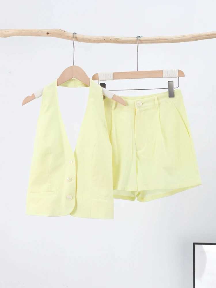 Sexy womens vest shorts loose V-neck single chest top high waisted shorts 2025 summer 2-piece set for womenXJ250414