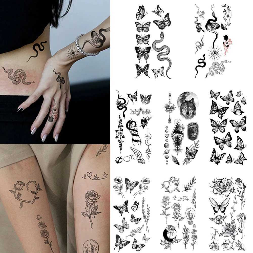8 waterproof temporary tattoo stickers butterfly snake feather print body art arm fake tattoo sleeve for womenXJ25414