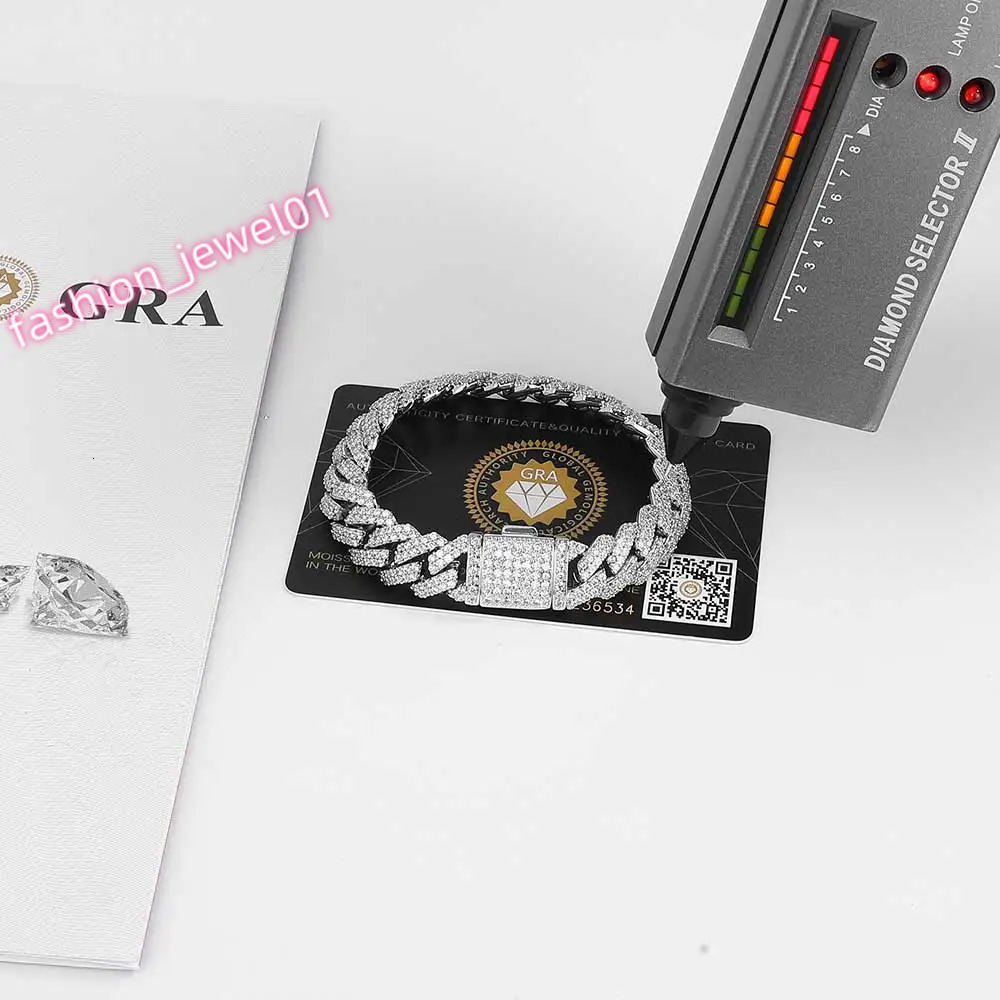 Hip Hop Jewelry VVS Certificate Double Row Iced 12MM S925 Sterling Silver Necklace Moissanite Diamond Miami Cuban Link Chain