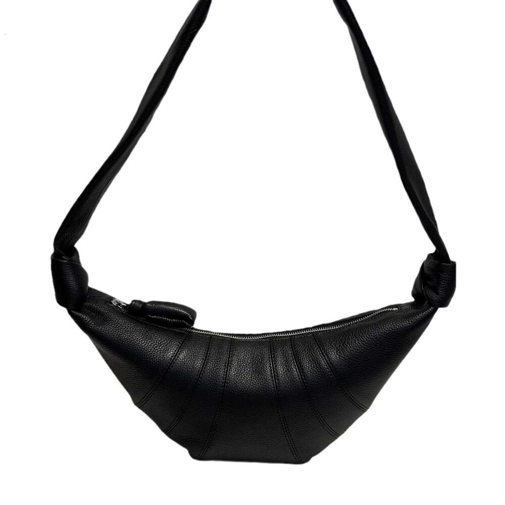 Women's Bags Genuine crossbody lychee patterned cow horn croissant calf leather casual lazy chest waist bag, baguette bag