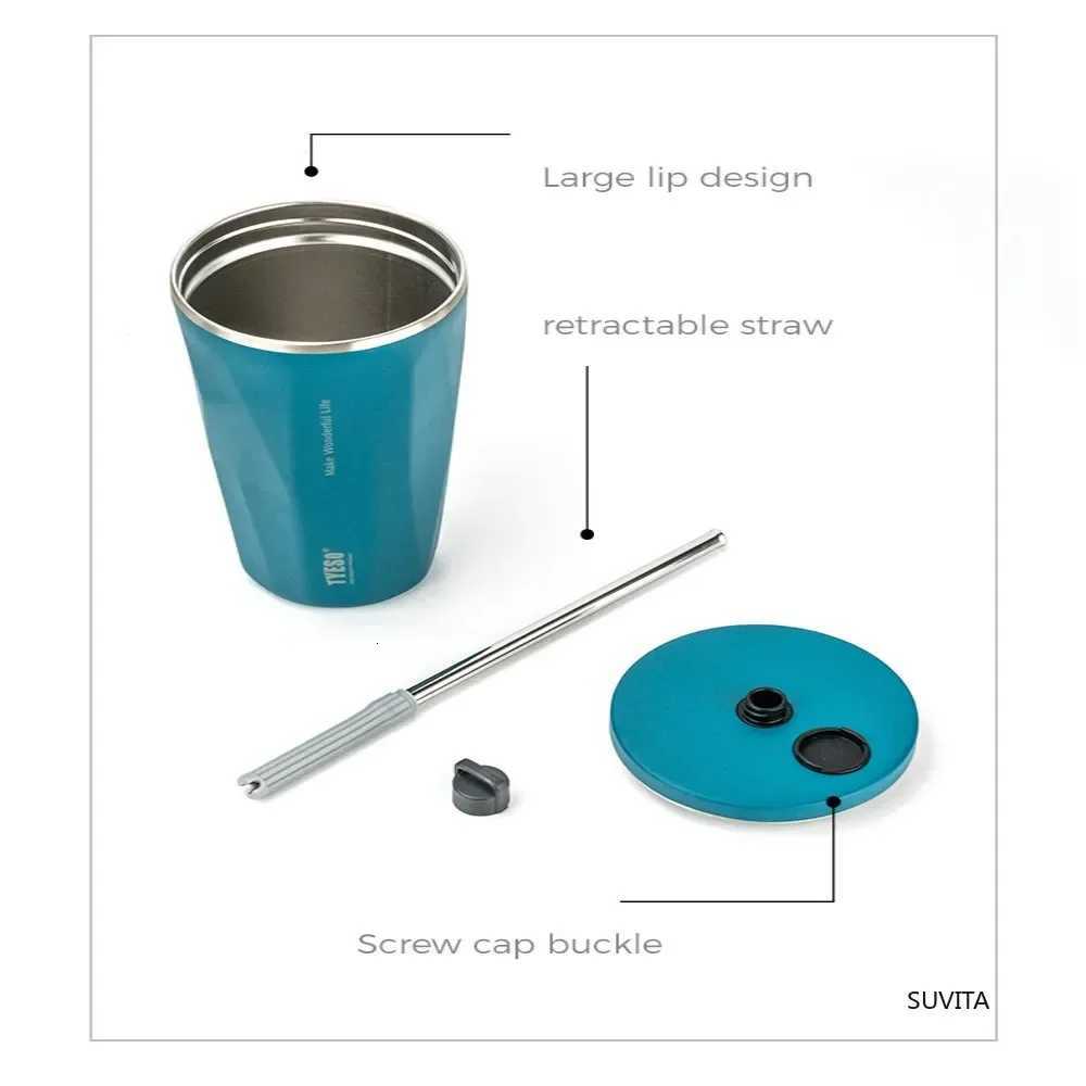 TYESO 600ML Stainless Steel Thermos Water Bottle Vacuum Flask With Retractable Straw Cold Hot Drink Car Thermos Mug Tumbler C251114