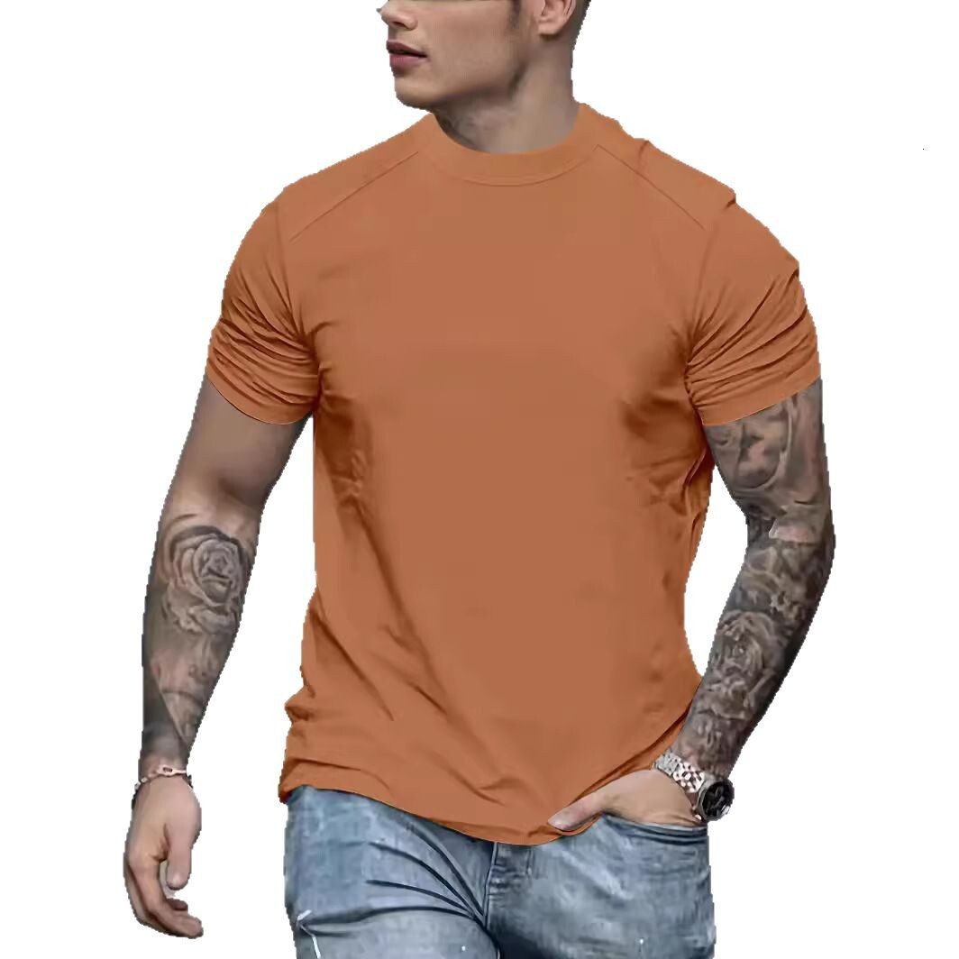 2025 new suede short sleeved T-shirt men's round neck casual top summer