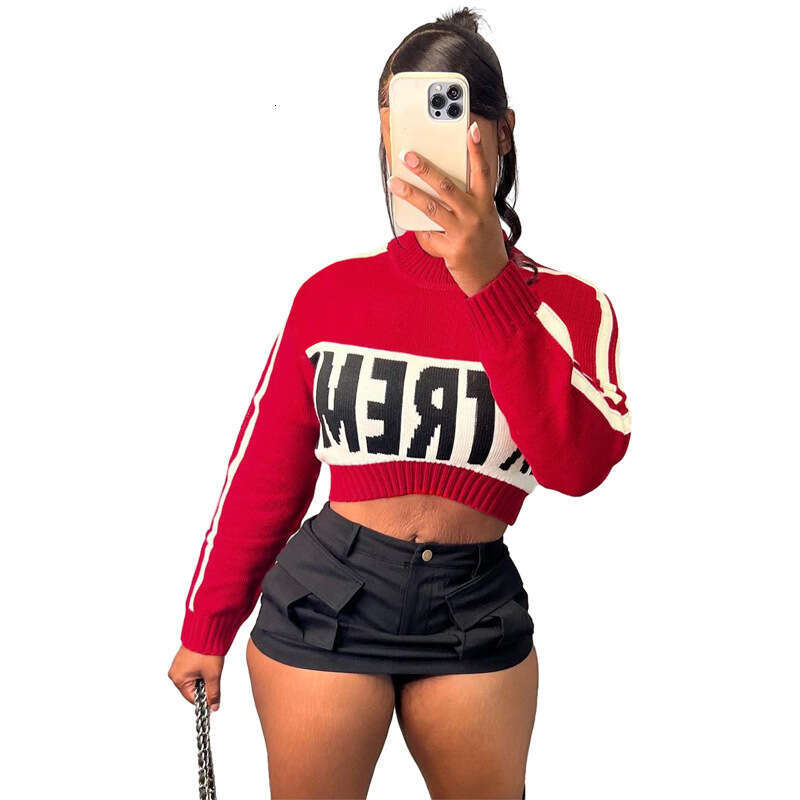 hoodie Women's Wear Women's Spring New Fashion Versatile Trend Knitted Letter Long Sleeved Pullover Slim Fit Open Navel Sweater jacket