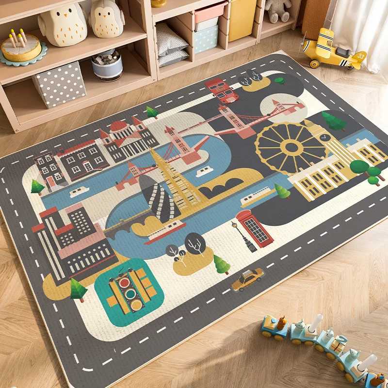 VIKAMA cartoon car transportation childrens carpet game room baby crawling mat home decoration crystal velvet living room bedroom floor mat S25414