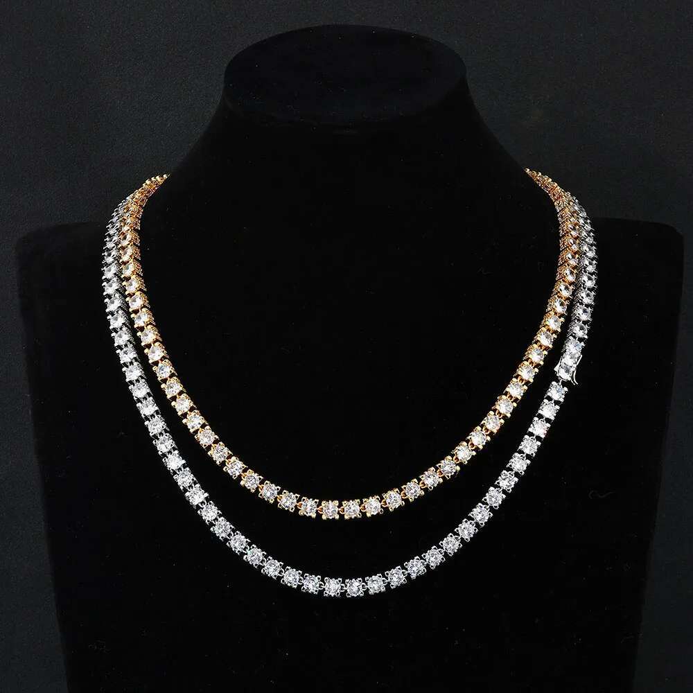 Hip Hop Jewelry Sparkly 6mm Tennis Chain Side Studded With Diamond Iced 5mm-Zircon Clasp Locker Tennis Necklace