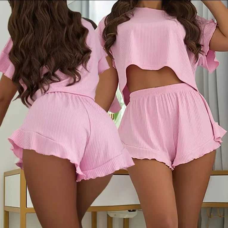 Womens Casual Sweetheart Set 2025 Spring/Summer Latest Single Spwear Ruffle Loose Shorts Top High Waist Shorts Two Piece SetXJ250414