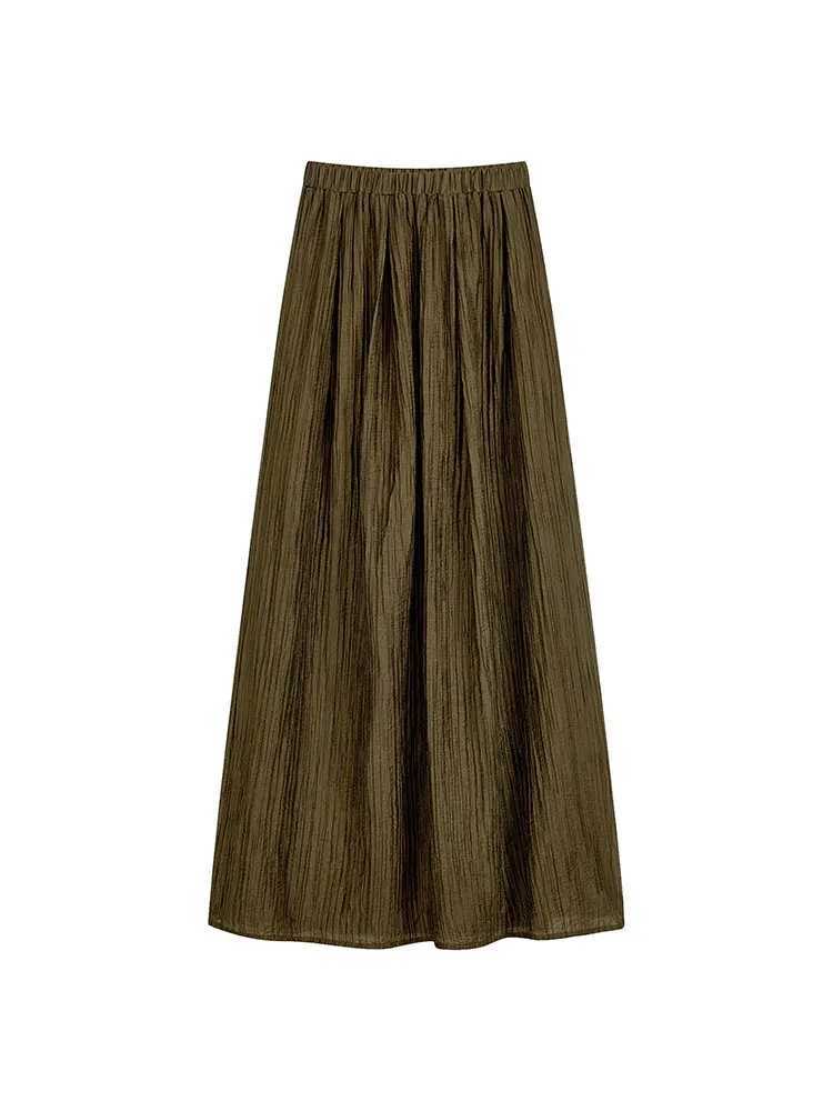 Summer womens French 90s vintage solid color set loose set 2-piece long V-neck shirt+Midi skiing newXJ250414