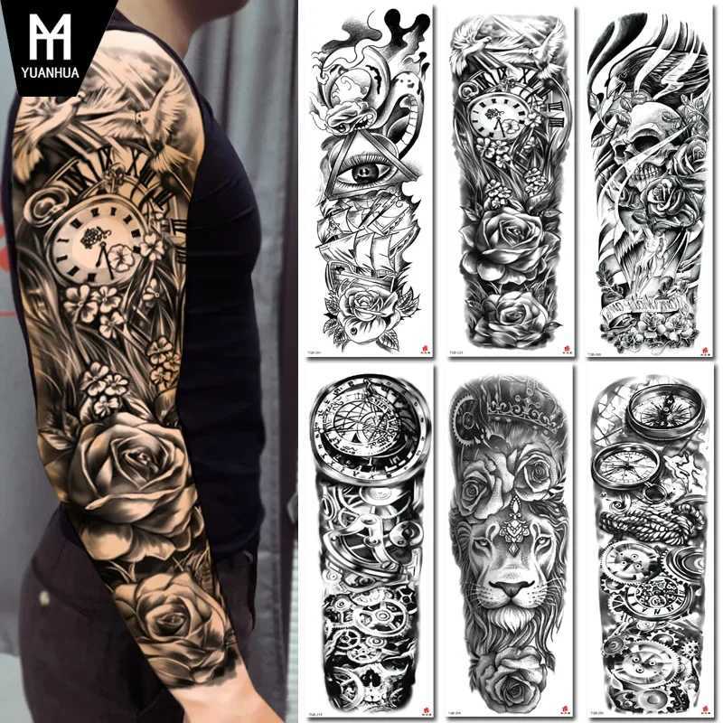 Full arm tattoo sticker with Jesus Virgin Crown and lion waterproof tattoo stickerXJ25414