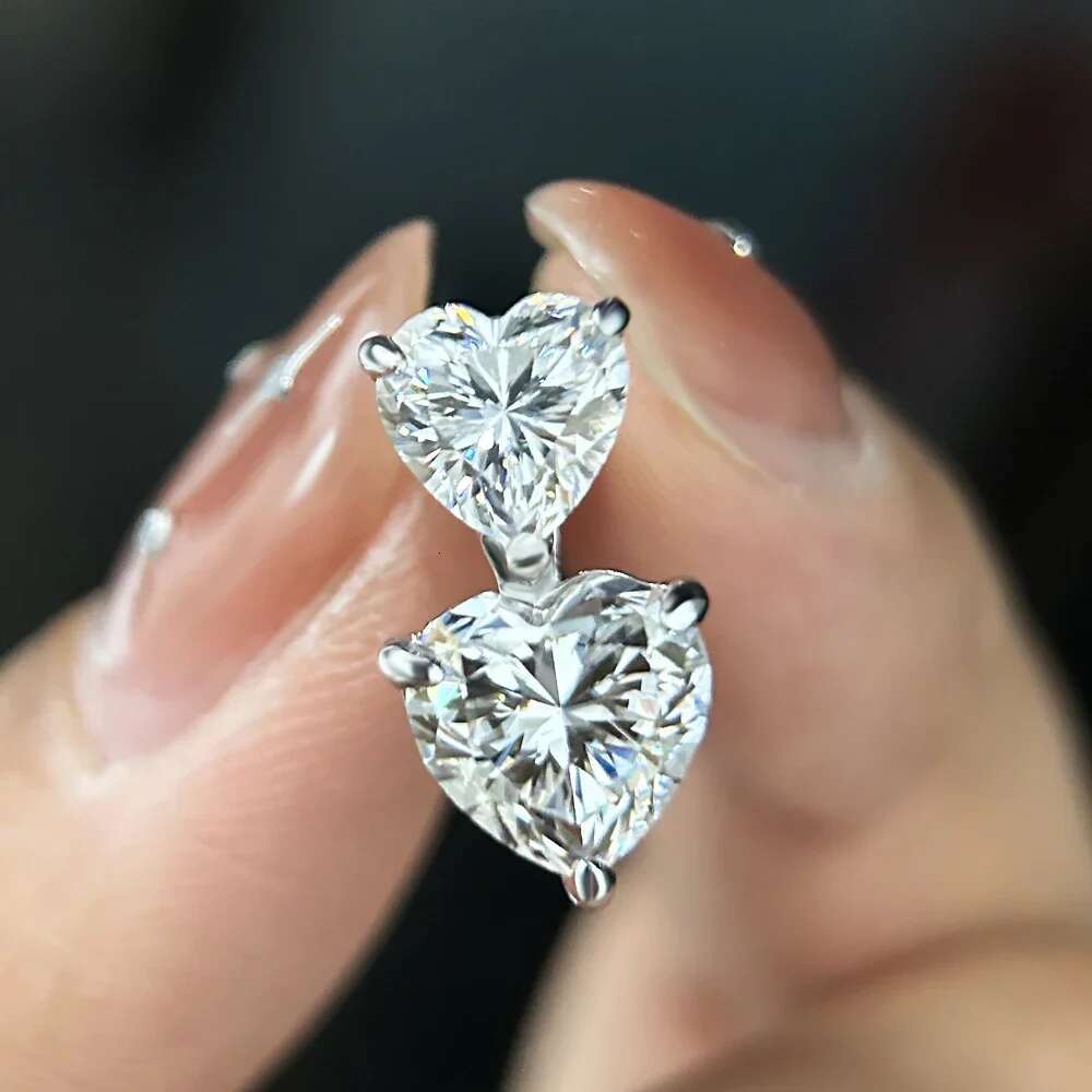 Double Heart Cut Moissanite Diamond Drop Earrings with Gra Certificates 925 Sterling Silver Stud Earring for Women Fine Jewelry